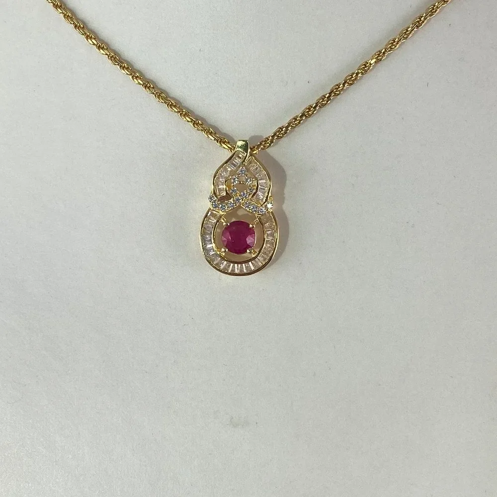 Red Ruby Necklace 2.55ctw Ruby & White Sapphire Pendant Necklace - Picture 5 of 5